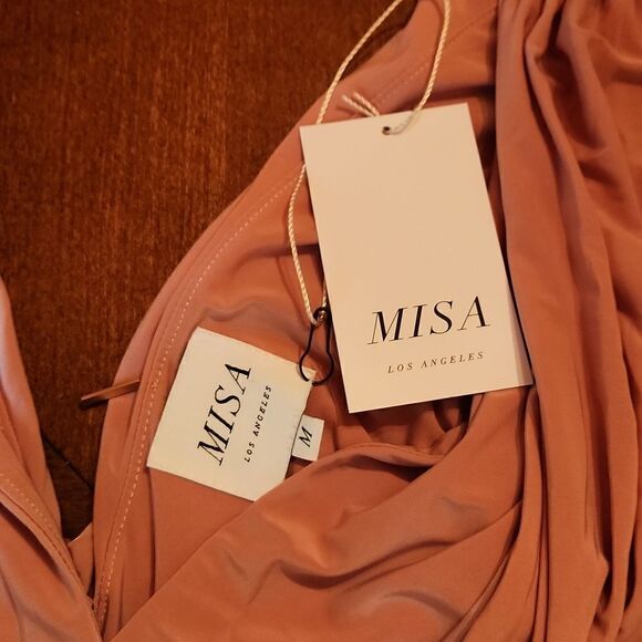 Misa Los Angeles Sleeveless V-Neck Party Bridesmaid High Low Formal Dress Pink - Picture 10 of 16